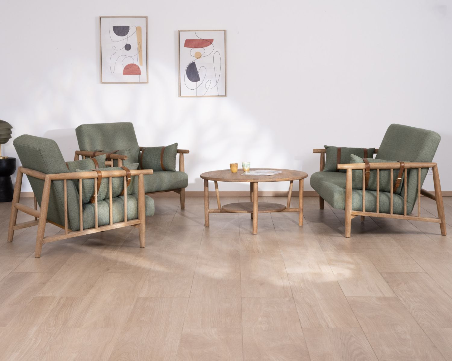 Canapé 2 places esprit ethnique en tissu gaufré kaki "Plume"