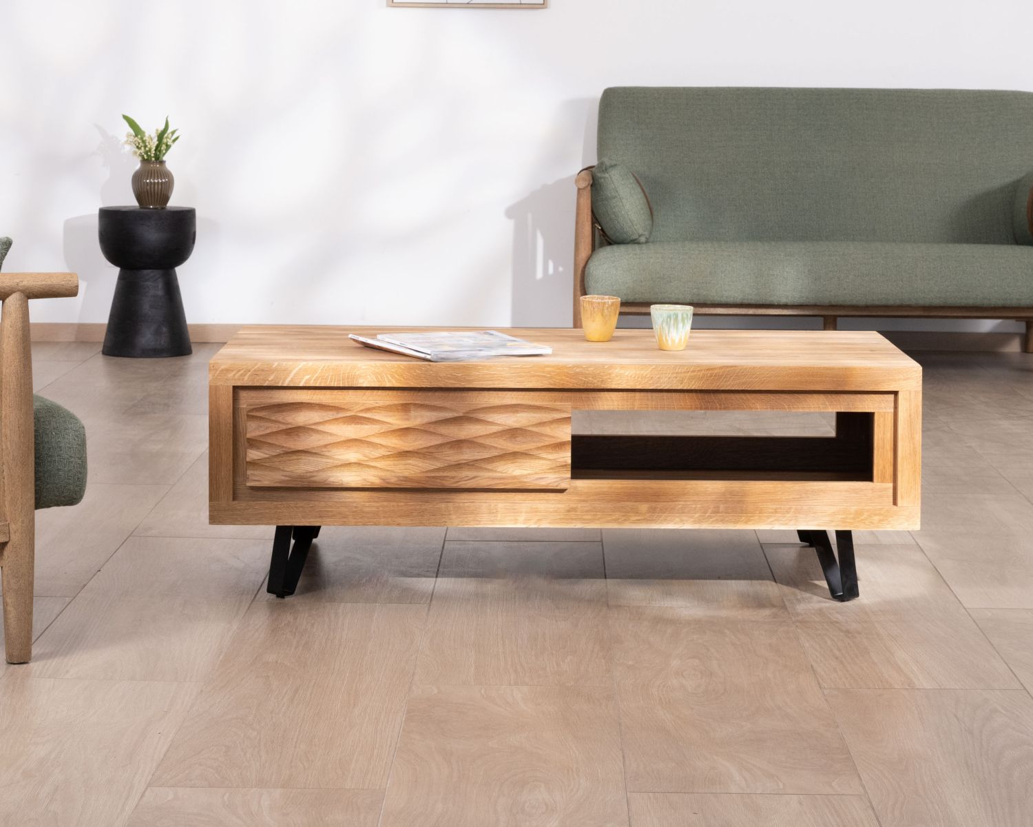 Table basse esprit contemporain zen en chêne huilé 120 cm "Wave"