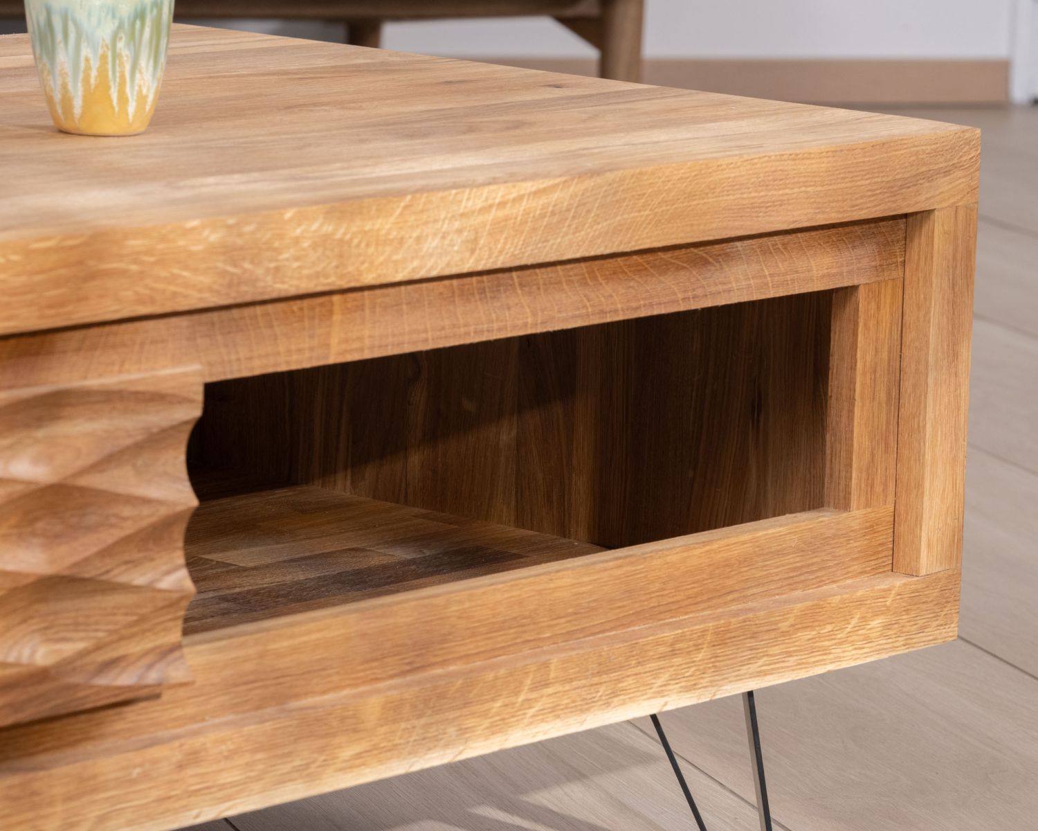 Table basse esprit contemporain zen en chêne huilé 120 cm "Wave"