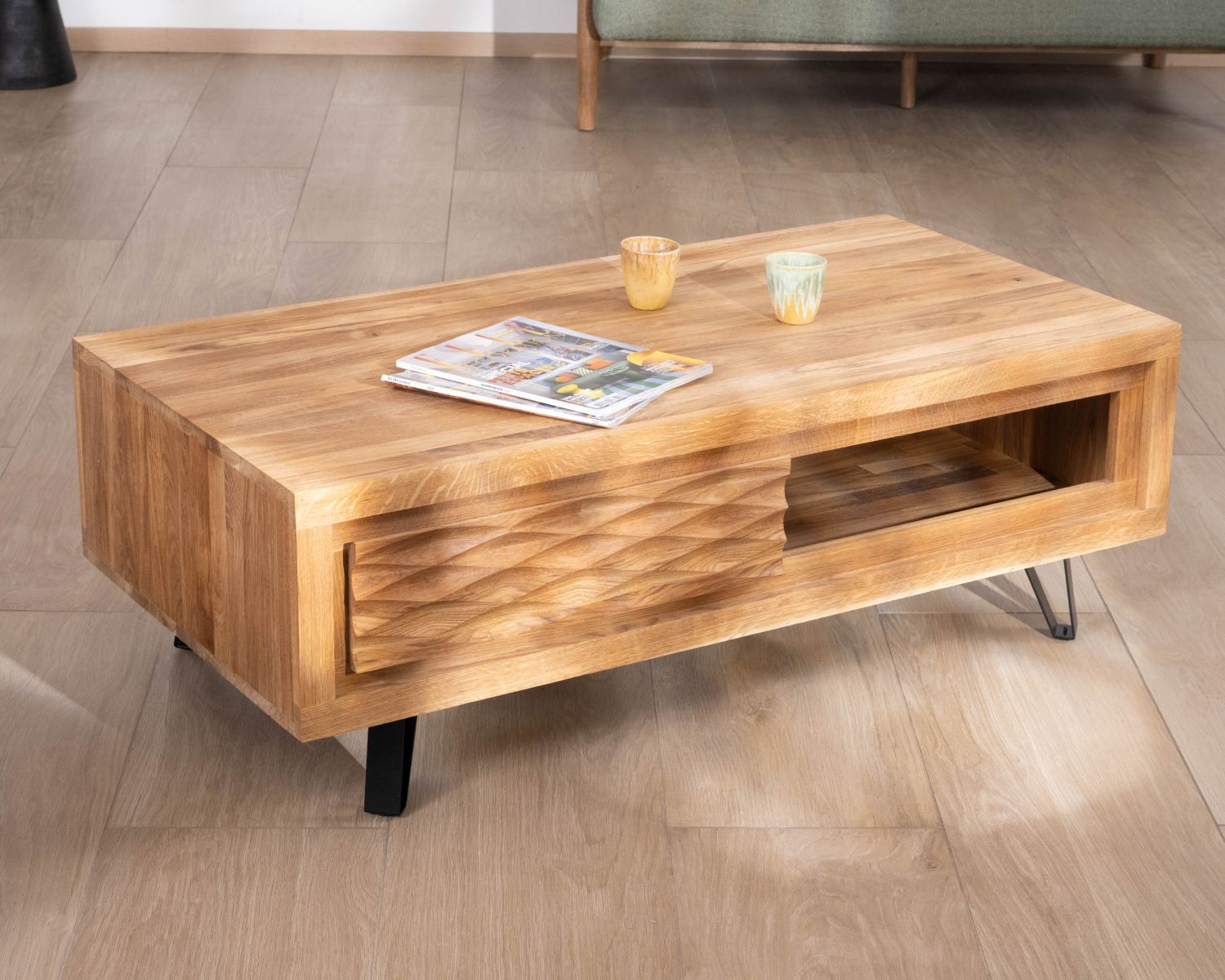 Table basse esprit contemporain zen en chêne huilé 120 cm "Wave"