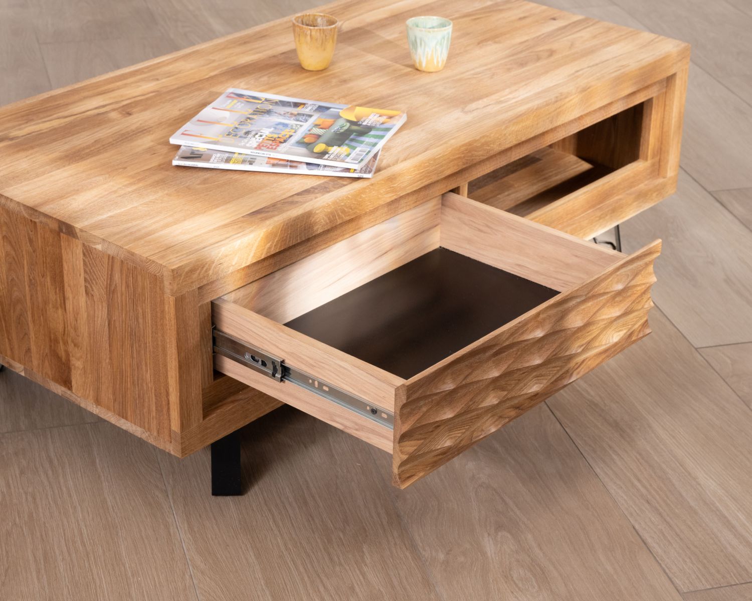 Table basse esprit contemporain zen en chêne huilé 120 cm "Wave"