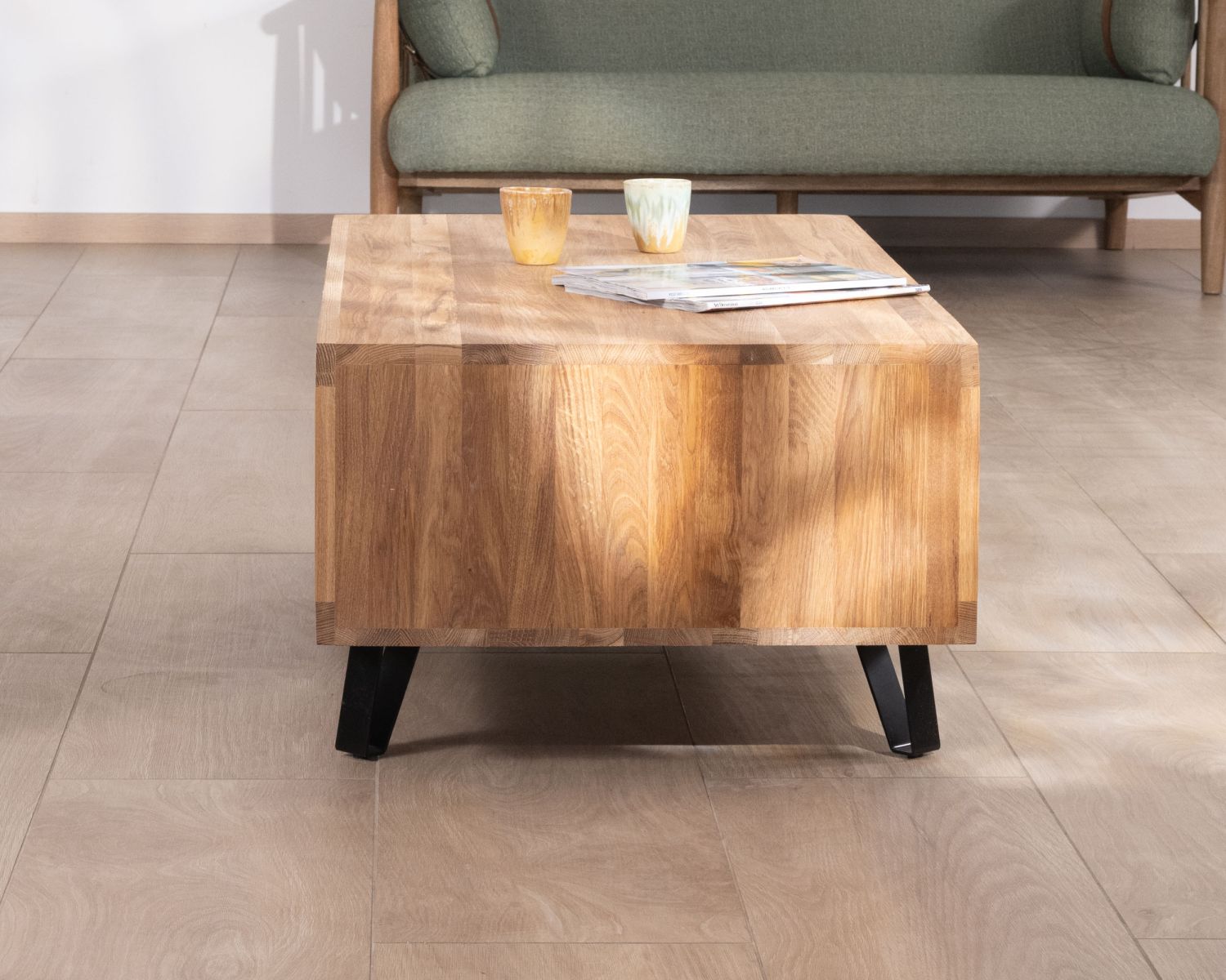 Table basse esprit contemporain zen en chêne huilé 120 cm "Wave"