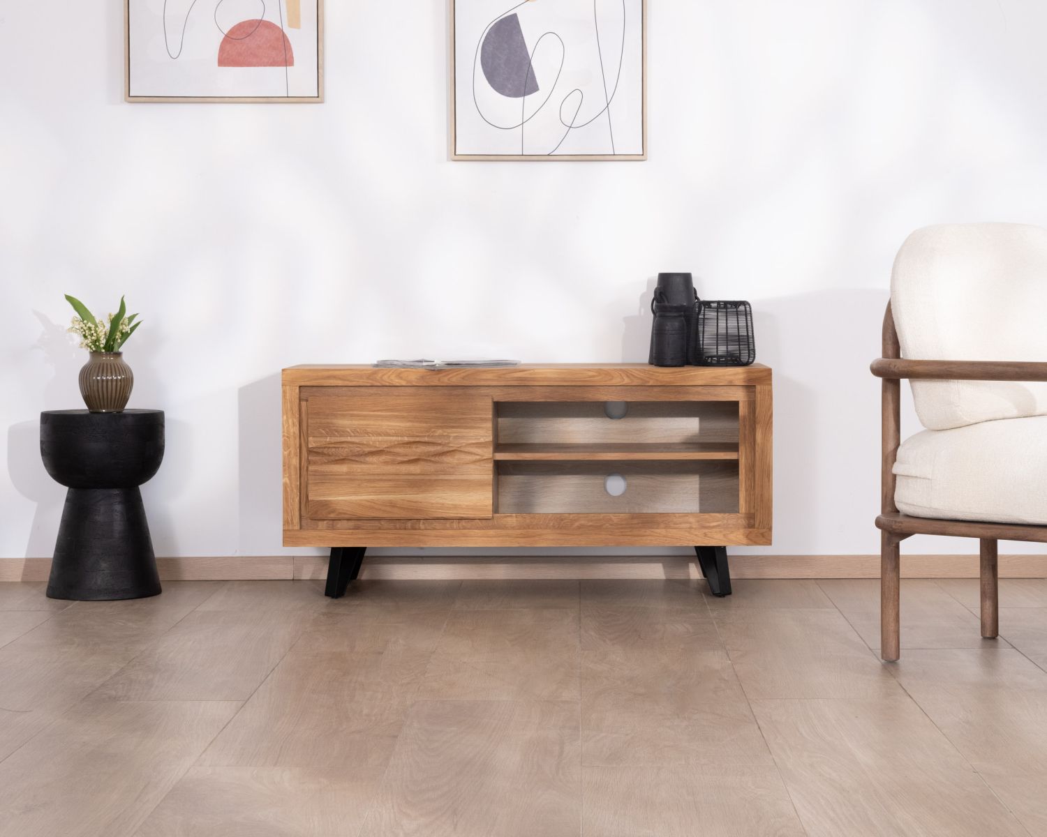 Meuble télé en chêne huilé 117 cm "Wave" esprit contemporain zen