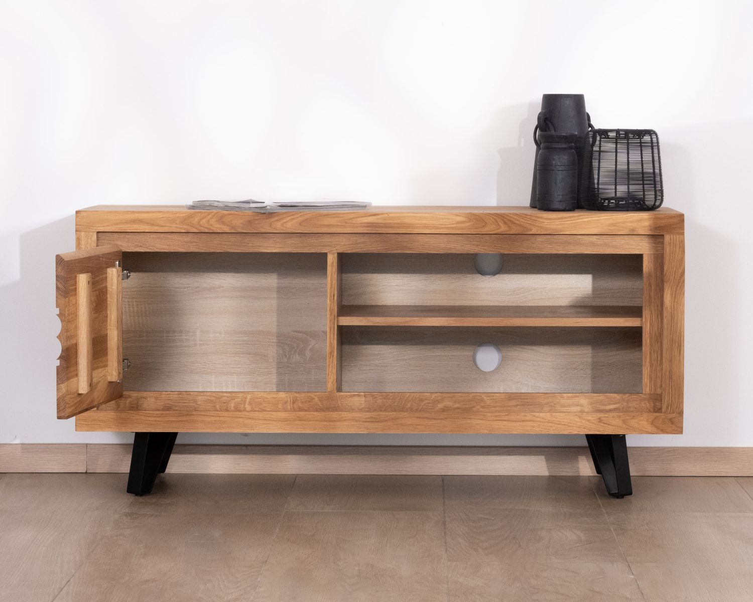Meuble télé en chêne huilé 117 cm "Wave" esprit contemporain zen