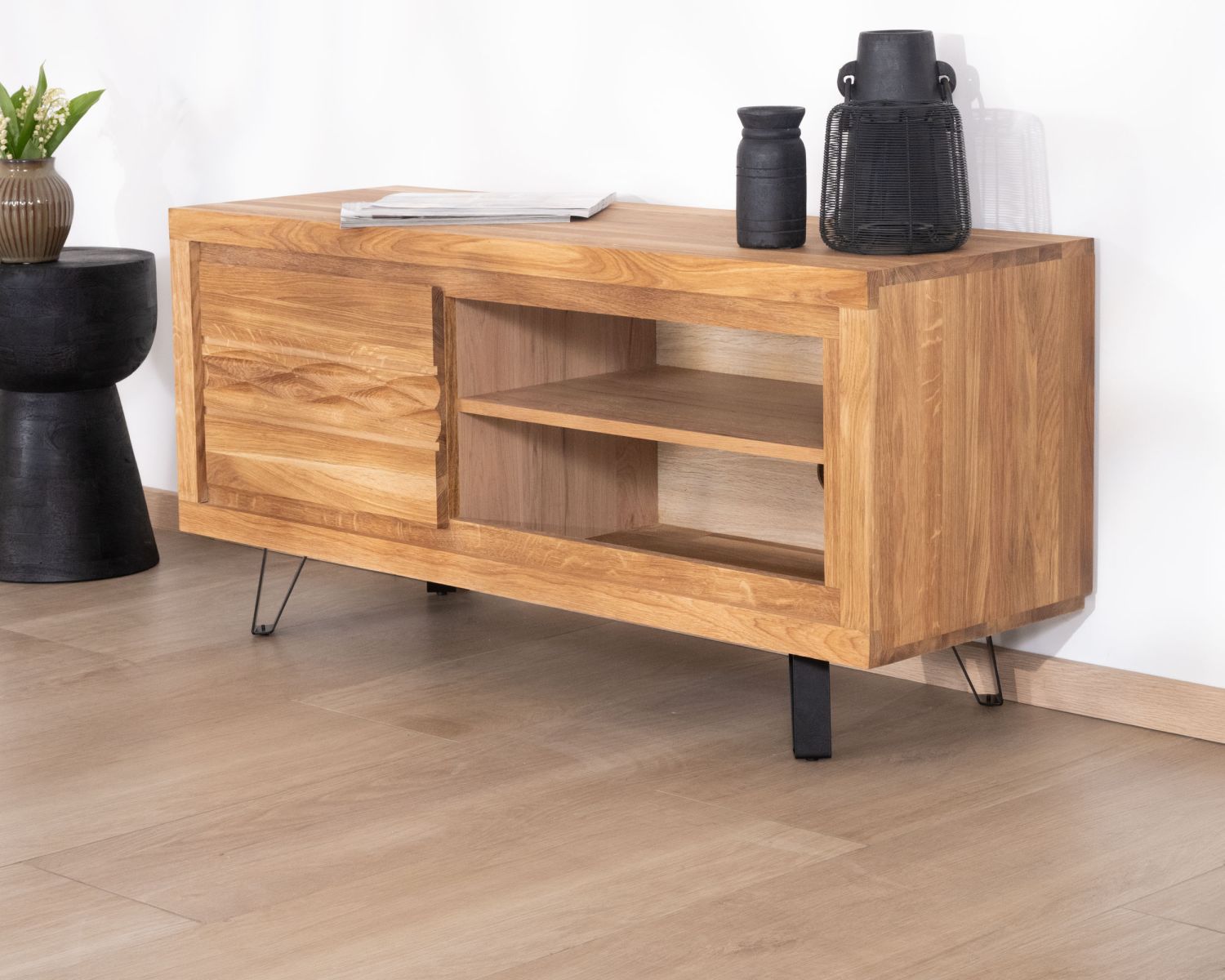 Meuble télé en chêne huilé 117 cm "Wave" esprit contemporain zen