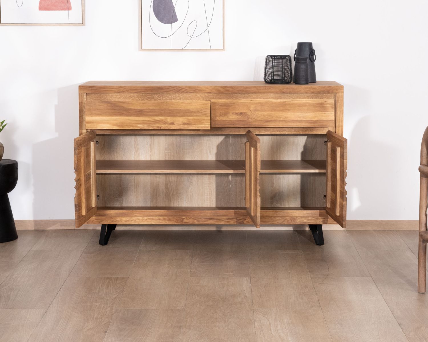 Buffet 3 portes en chêne huilé esprit zen "Wave" 145 cm
