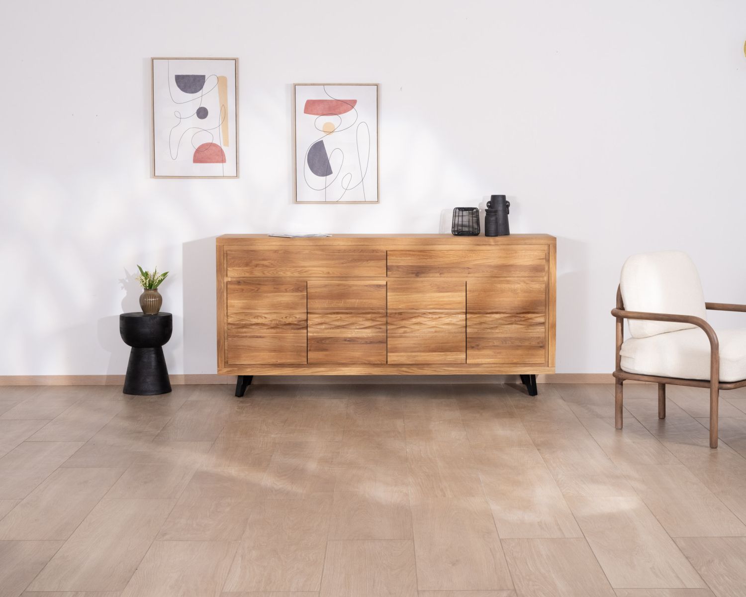 Grand buffet en chêne huilé 190 cm "Wave" esprit contemporain épuré
