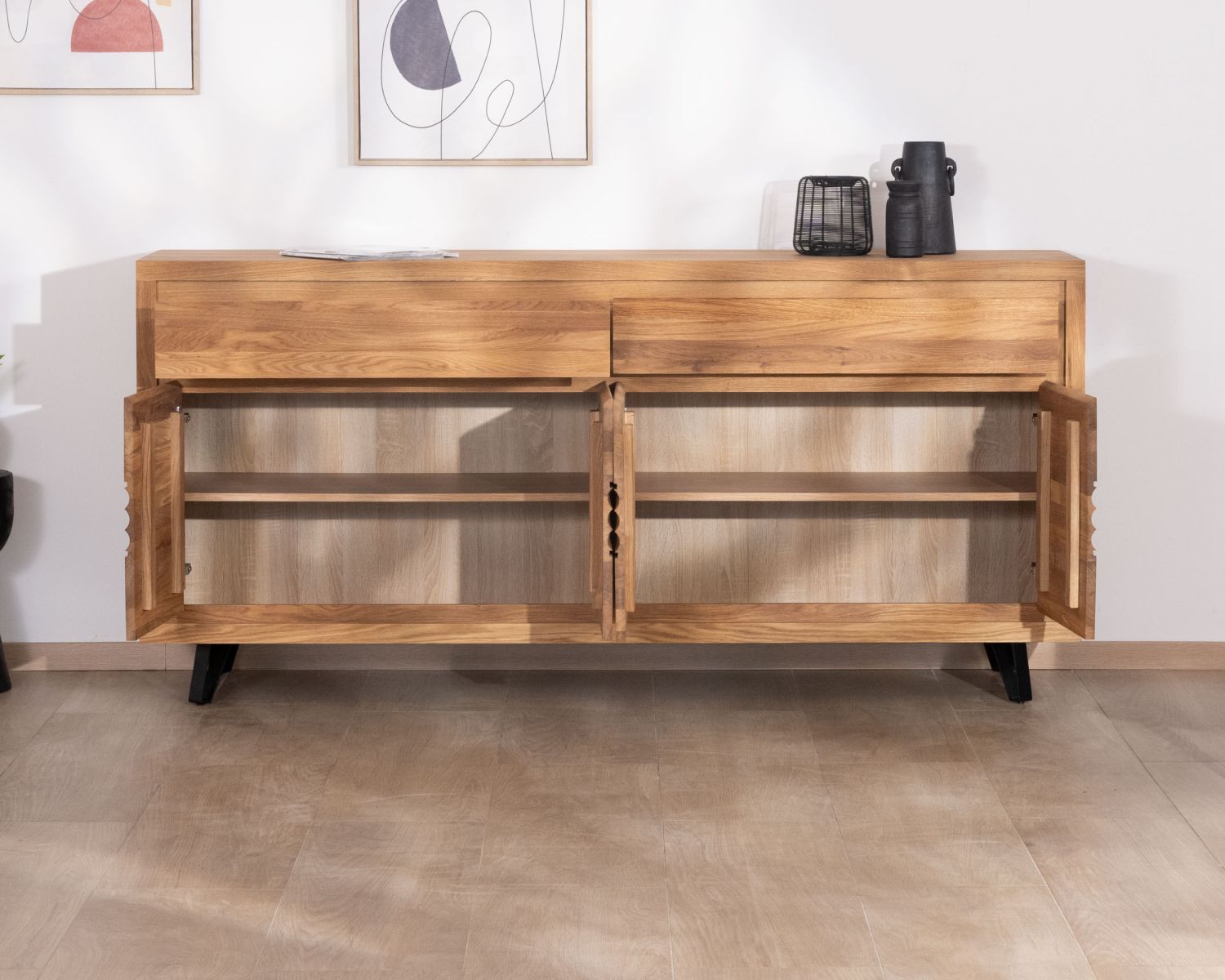 Grand buffet en chêne huilé 190 cm "Wave" esprit contemporain épuré