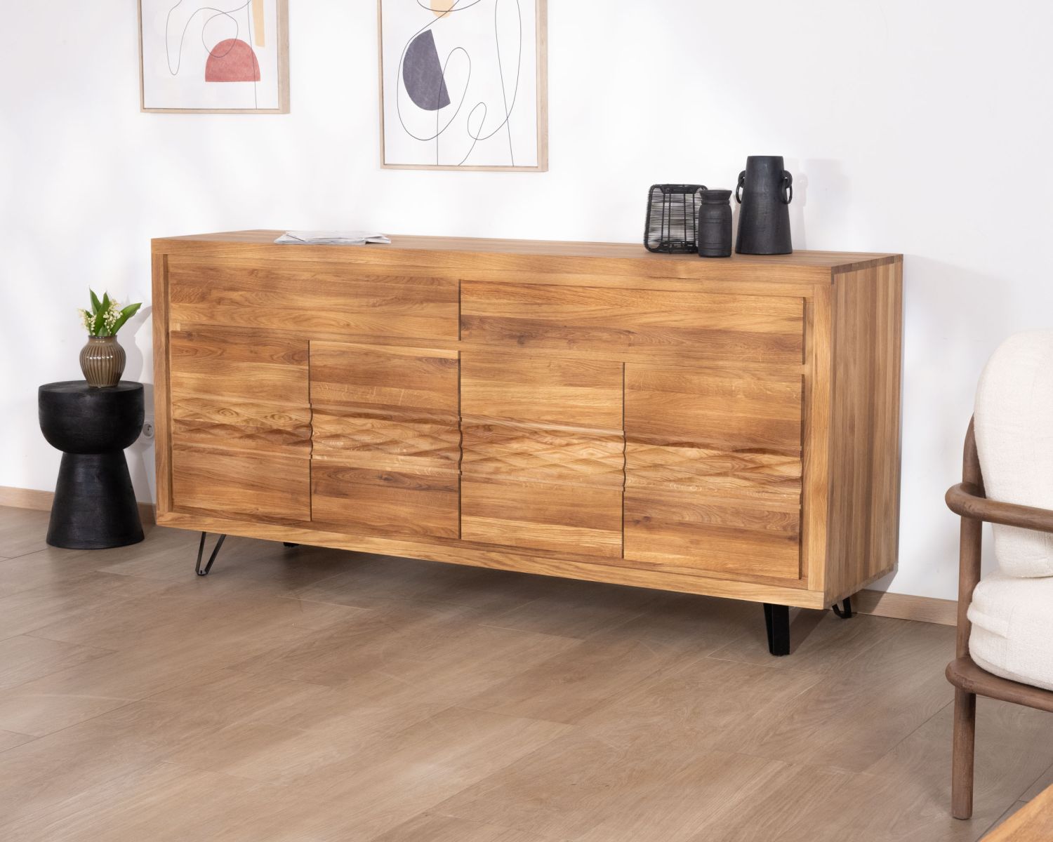 Grand buffet en chêne huilé 190 cm "Wave" esprit contemporain épuré