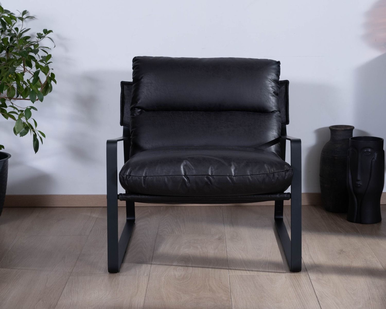 Fauteuil club revisité tissu anthracite et métal noir "Torsten"