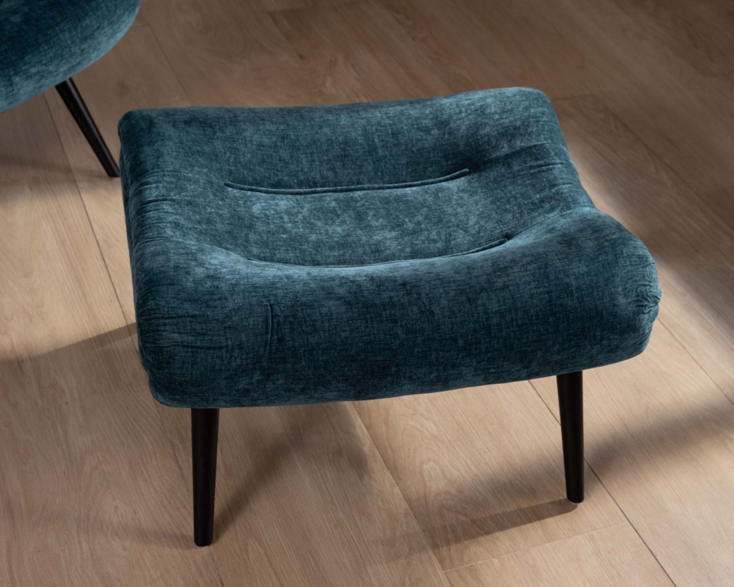Fauteuil de relaxation avec pouf en tissu bleu pétrole "Caspe"
