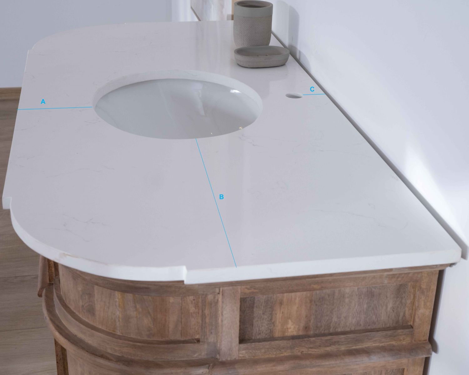 Meuble salle de bain 1 vasque manguier massif quartz blanc "Églantine"