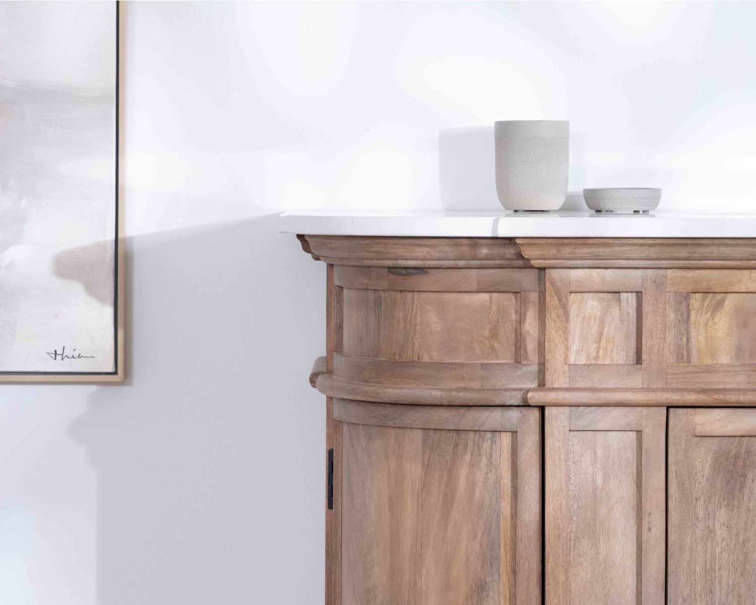 Meuble salle de bain 1 vasque manguier massif quartz blanc "Églantine"