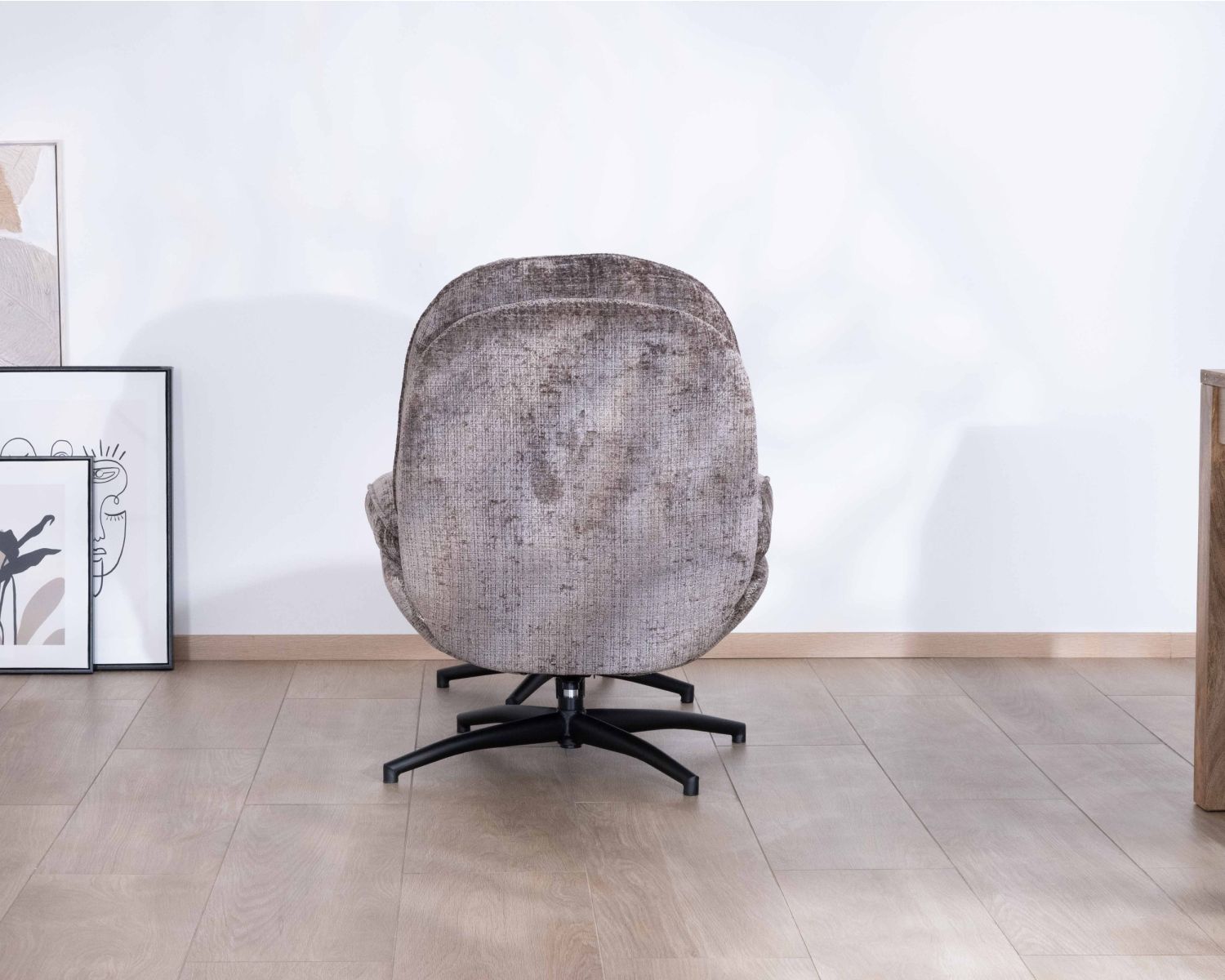 Fauteuil confort gris cendré esprit rétro avec repose-pieds "Branson" pivotant 360°