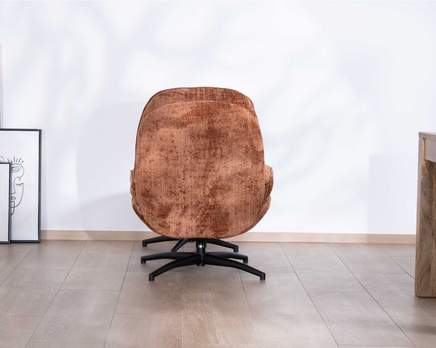 Fauteuil de relaxation avec pouf en tissu doux terracotta "Branson" pivotant 360°