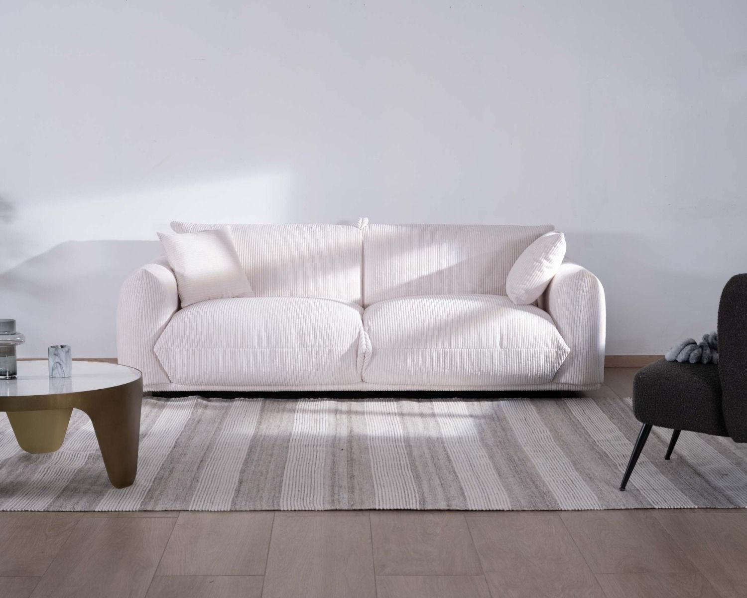 Canapé rétro 3 places en velours blanc "Moon"