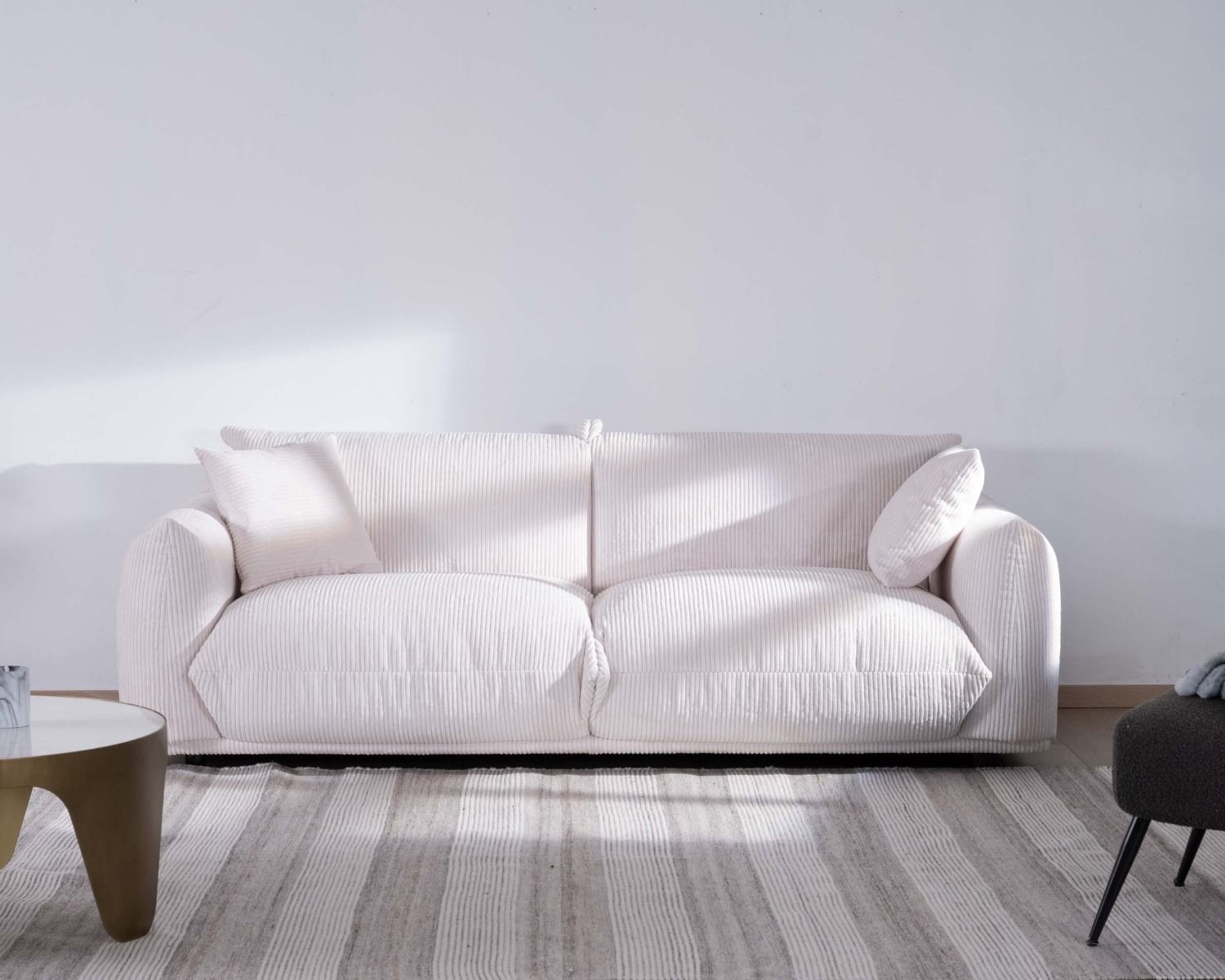 Canapé rétro 3 places en velours blanc "Moon"