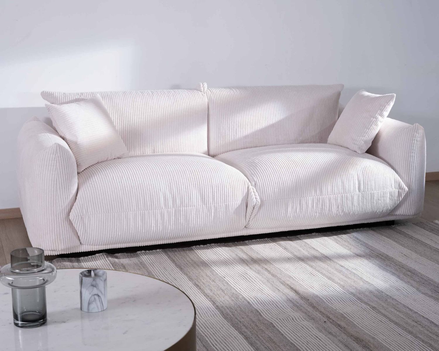 Canapé rétro 3 places en velours blanc "Moon"