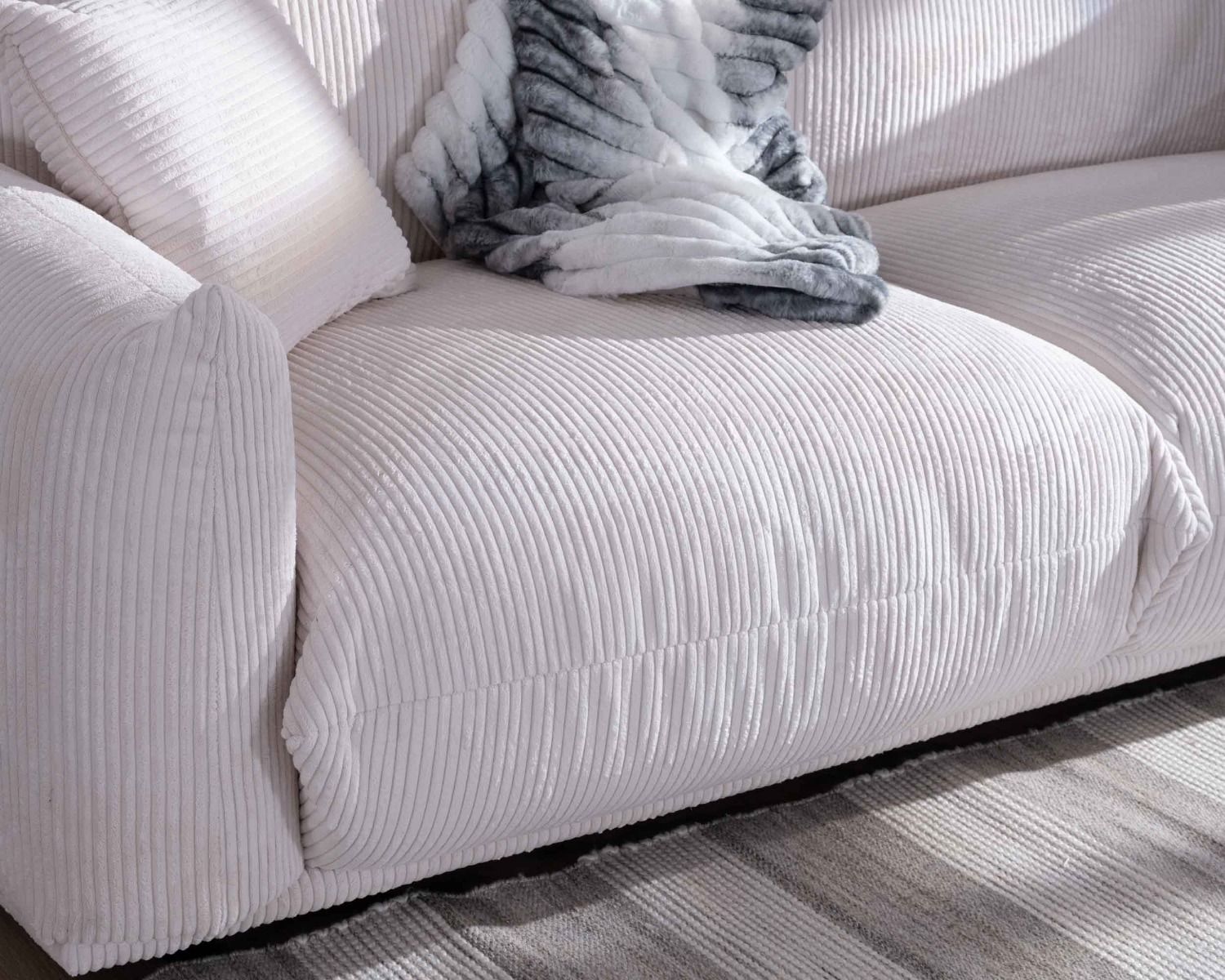 Canapé rétro 3 places en velours blanc "Moon"