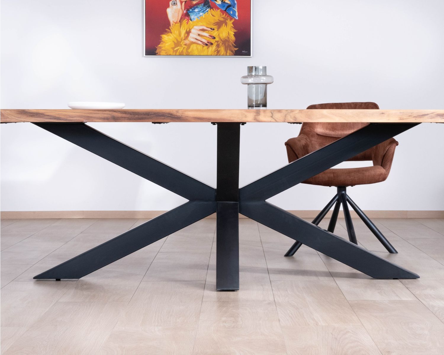 Table à manger haut de gamme plateau bois épais pieds métal "3D" 240cm