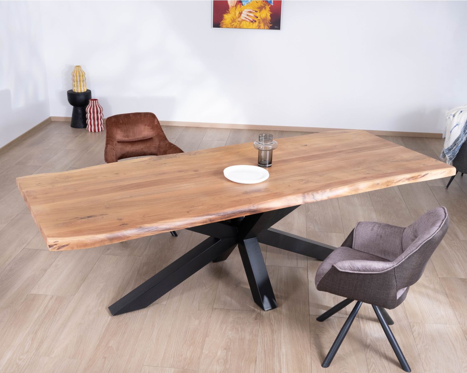 Table à manger haut de gamme plateau bois épais pieds métal "3D" 240cm