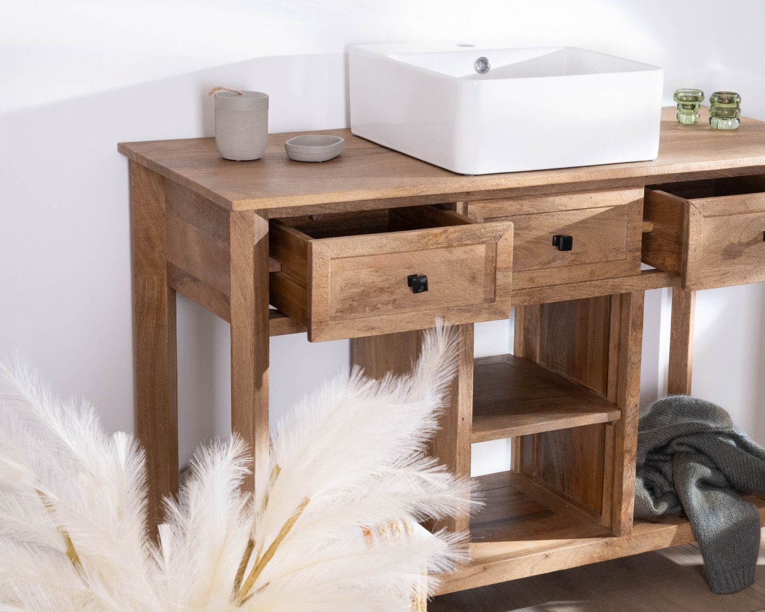 Meuble avec vasque simple à poser 120 cm "Maestro" en manguier