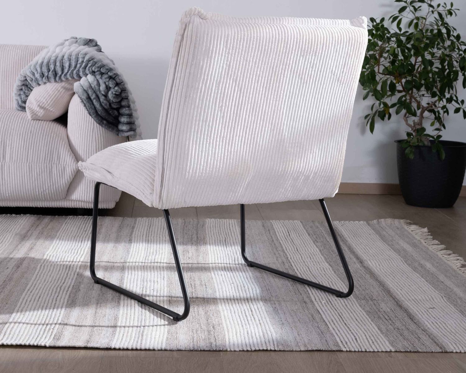 Lot de 2 fauteuils sans accoudoirs en velours côtelé blanc "Calvin" pieds métal