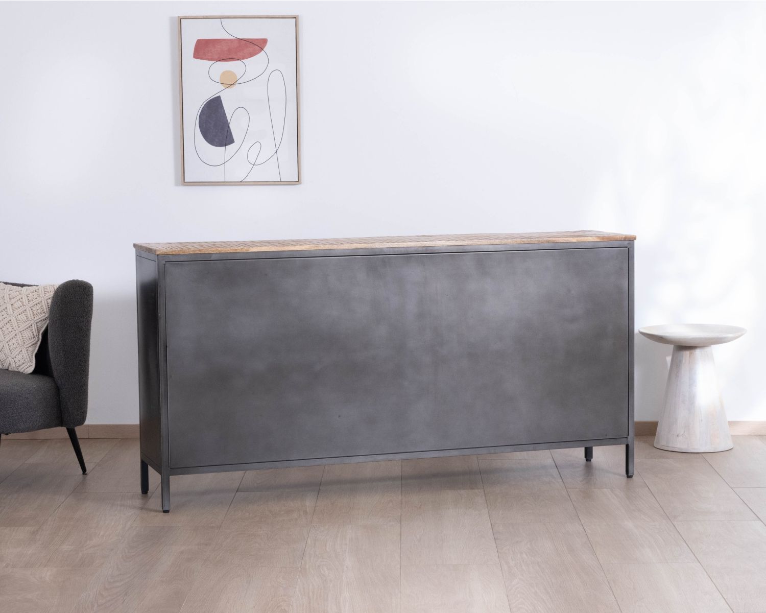 Buffet industriel vitré en métal et bois exotique 180 cm "Dowtoun"