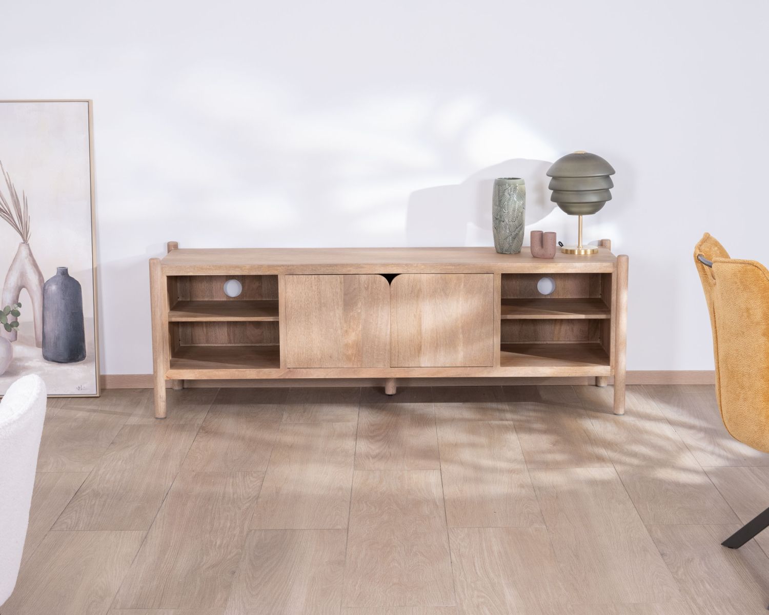 Grand banc TV en manguier esprit japandi "Orobie" 185 cm