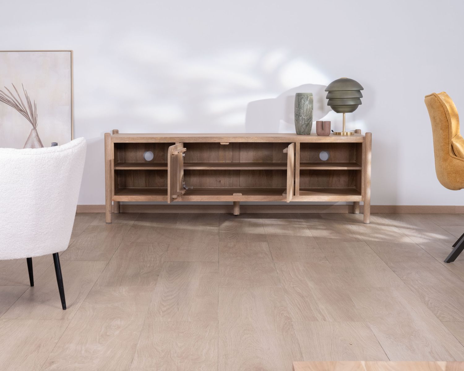 Grand banc TV en manguier esprit japandi "Orobie" 185 cm