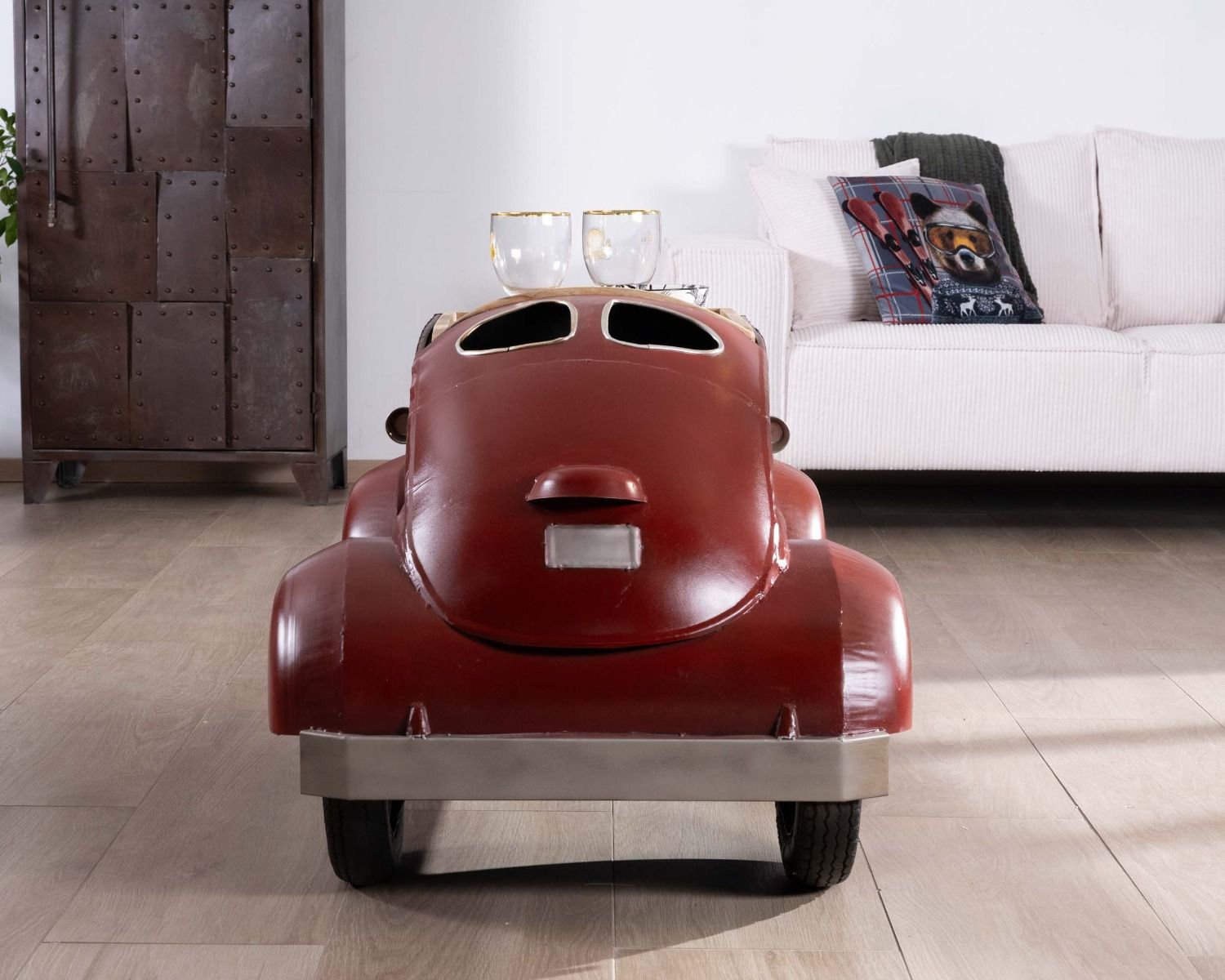 Table de salon vintage et décorative voiture rouge "Crazy"