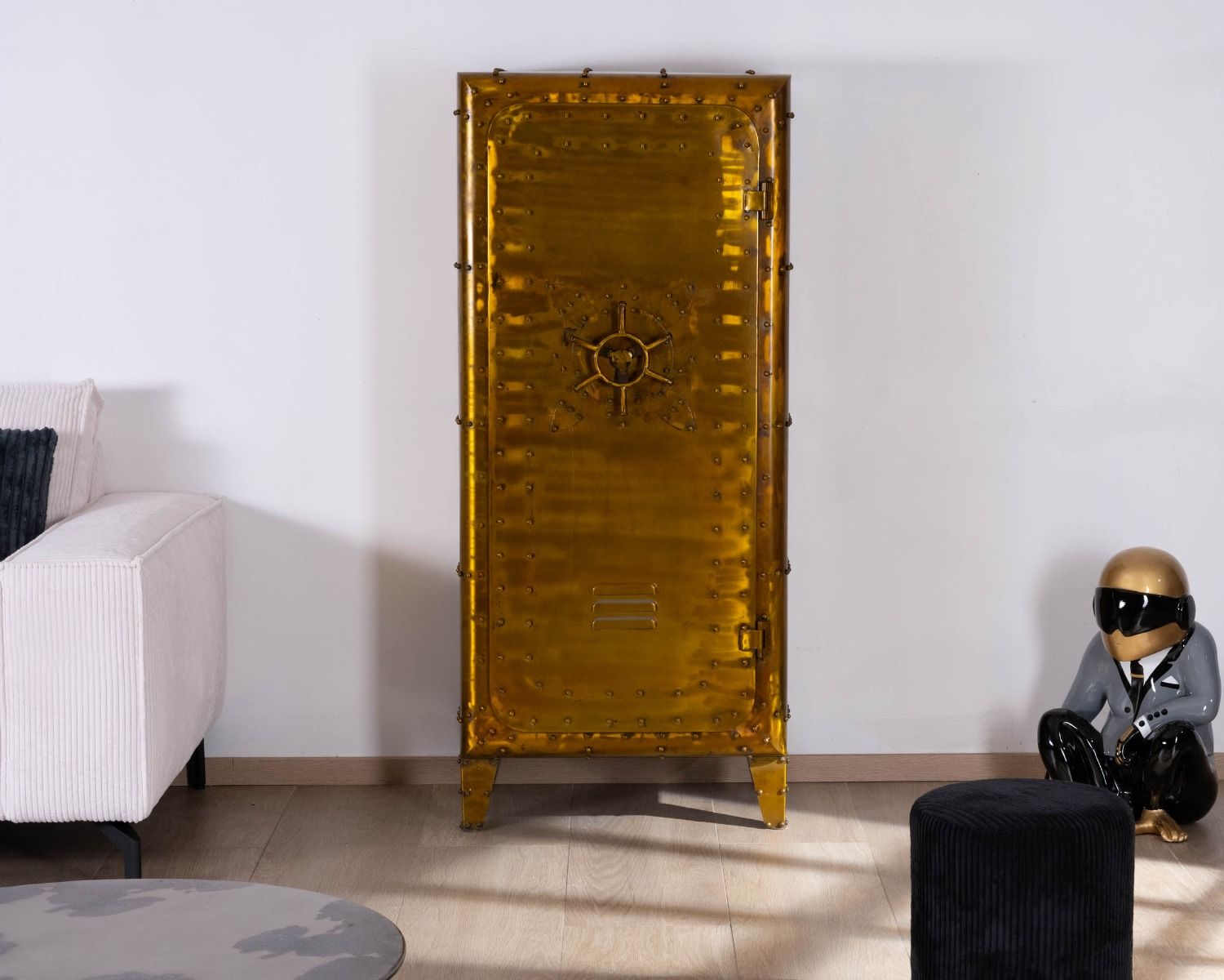 Meuble de rangement aspect coffre fort doré "Crazy"