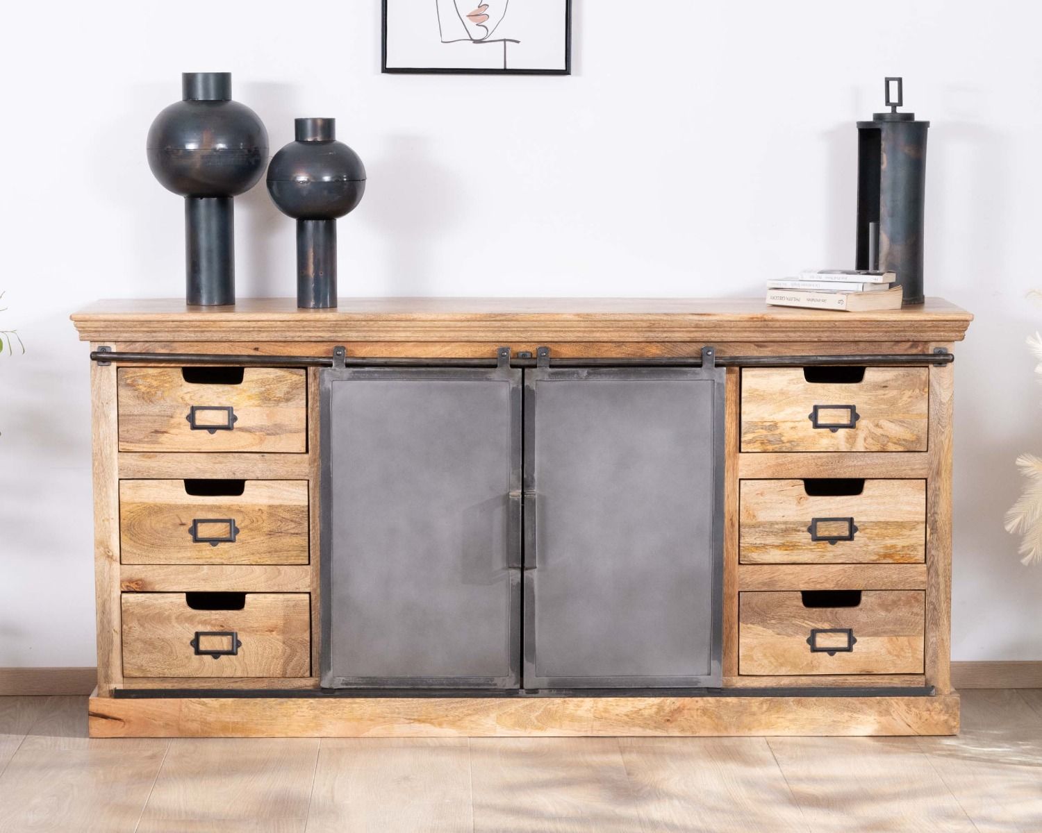 Enfilade style factory en bois massif et métal "Haden"