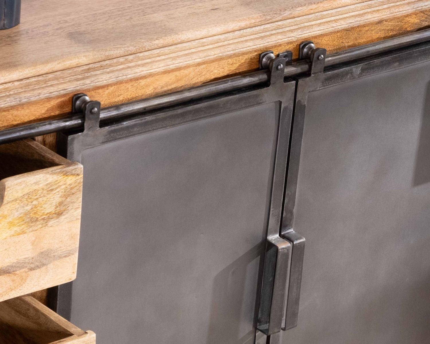 Enfilade style factory en bois massif et métal "Haden"