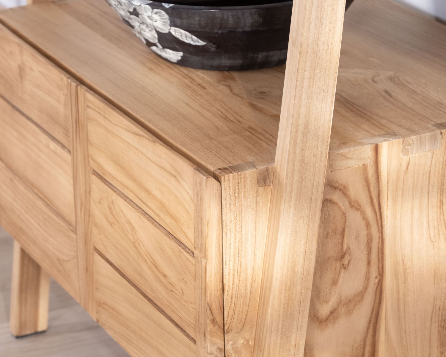Meuble sous vasque 80 cm design japandi en teck "Beau Matin"
