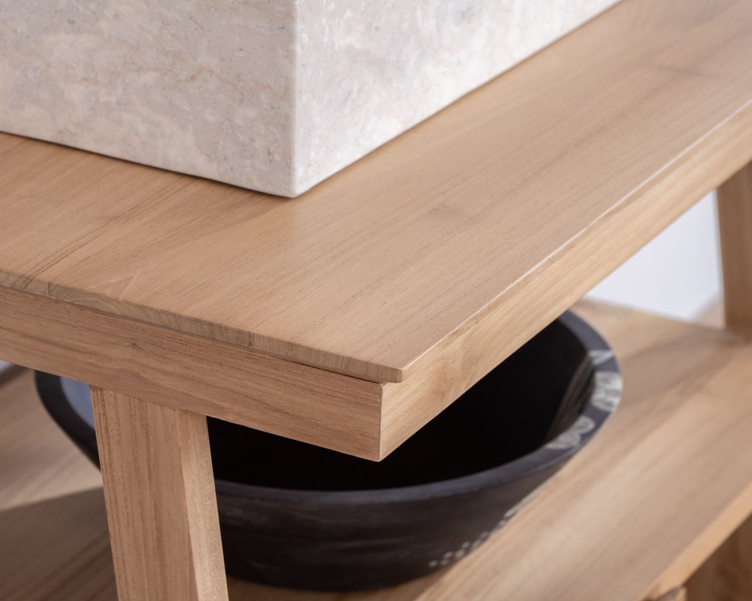 Meuble sous vasque 80 cm design japandi en teck "Beau Matin"