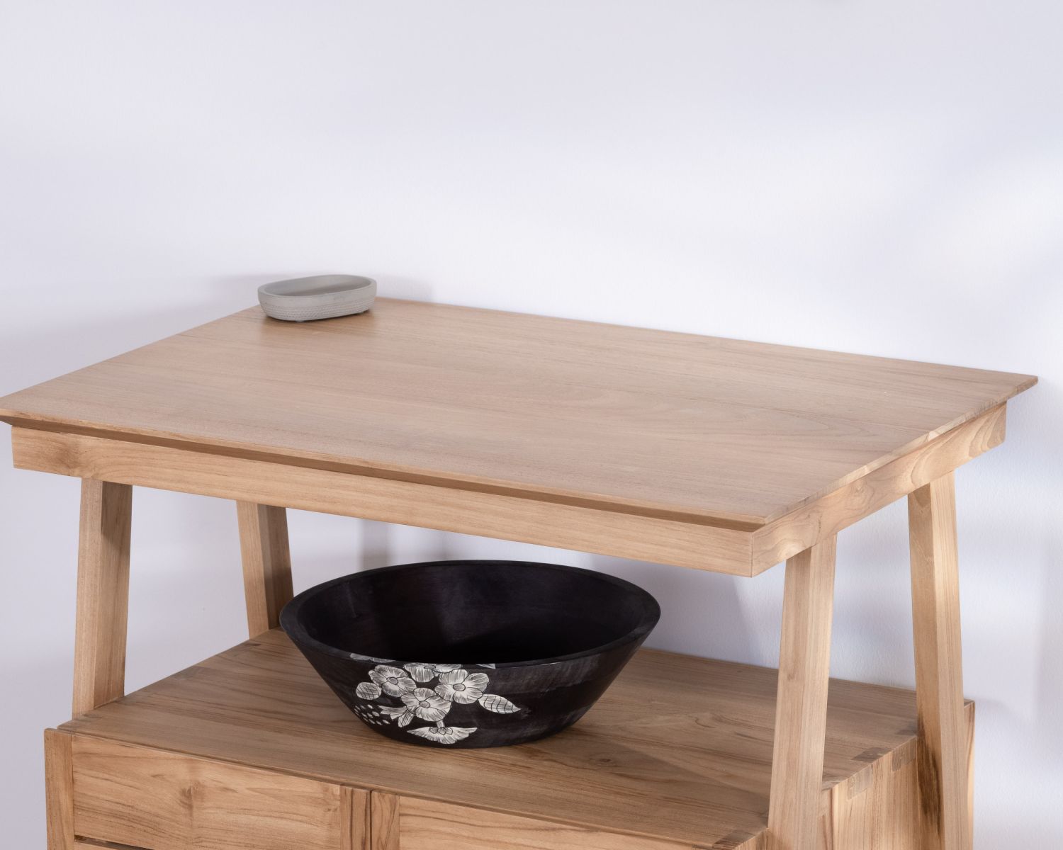 Meuble sous vasque 80 cm design japandi en teck "Beau Matin"