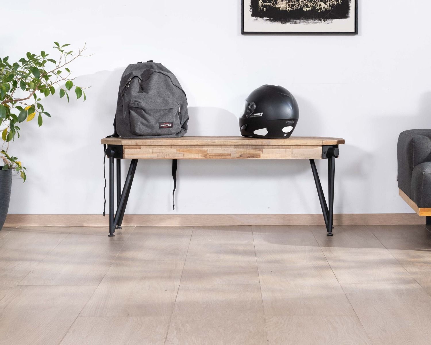 Banc en bois recyclé et métal noir "Bendigo"