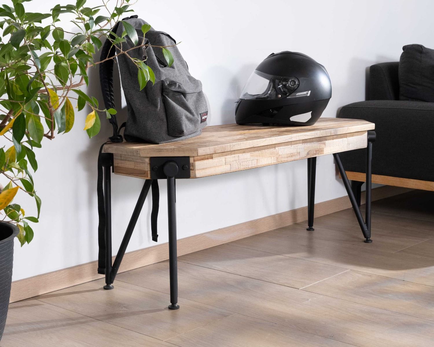 Banc en bois recyclé et métal noir "Bendigo"