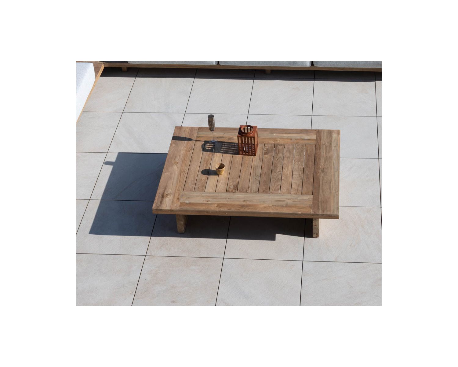 Grande table basse design japandi spéciale extérieur en teck "Eclipse" 140 cm