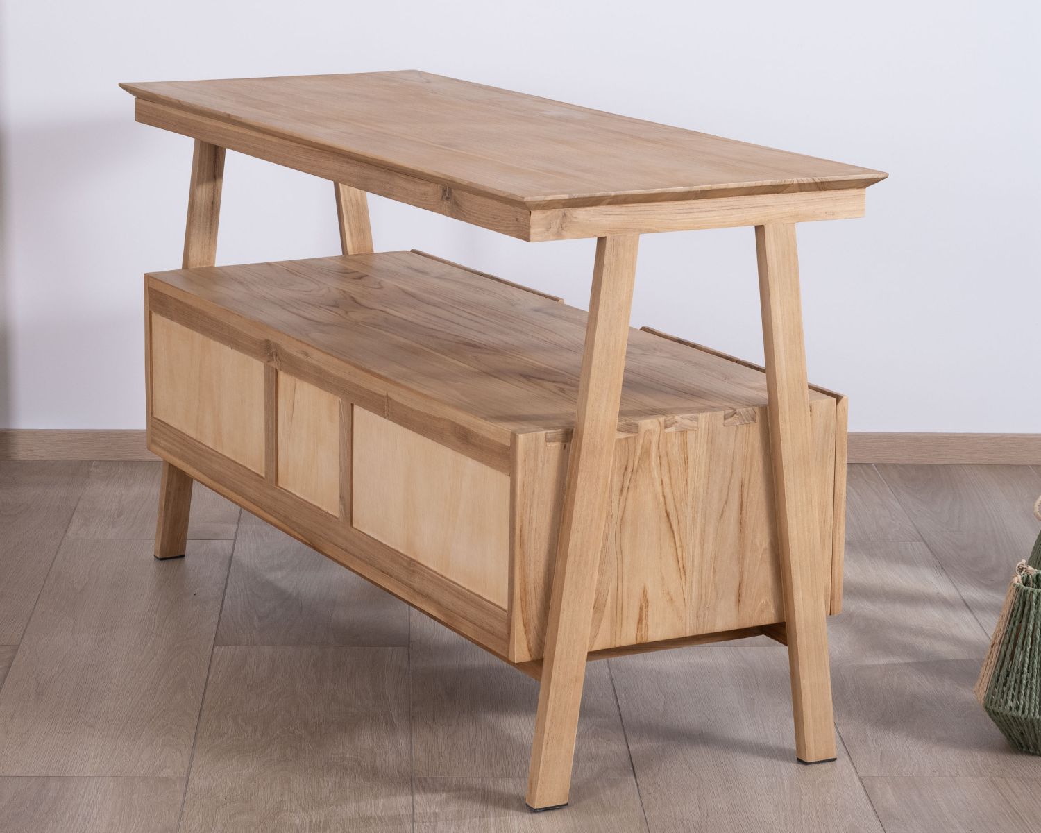 Meuble sous vasque double 140 cm en teck "Beau Matin" design japandi