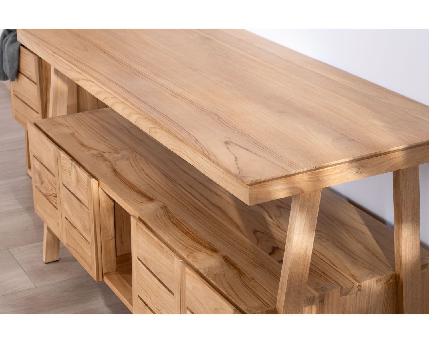 Meuble sous vasque double 140 cm en teck "Beau Matin" design japandi