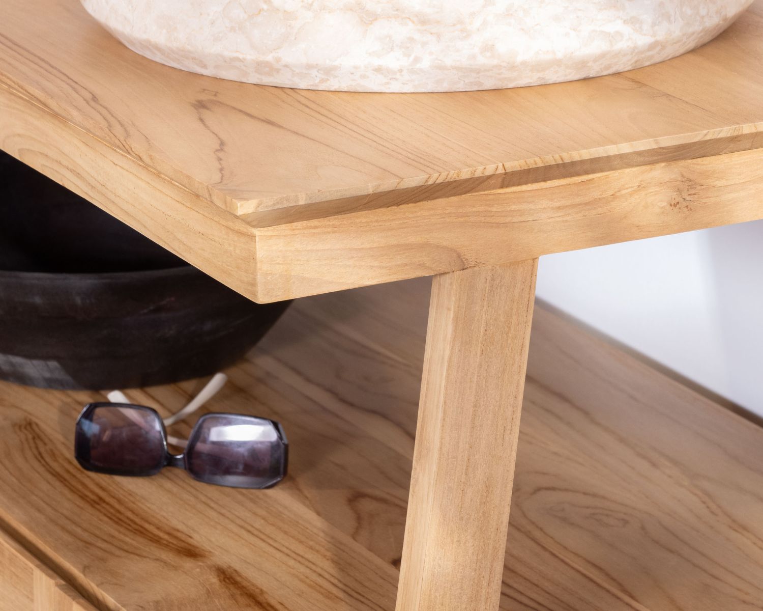 Meuble sous vasque double 140 cm en teck "Beau Matin" design japandi