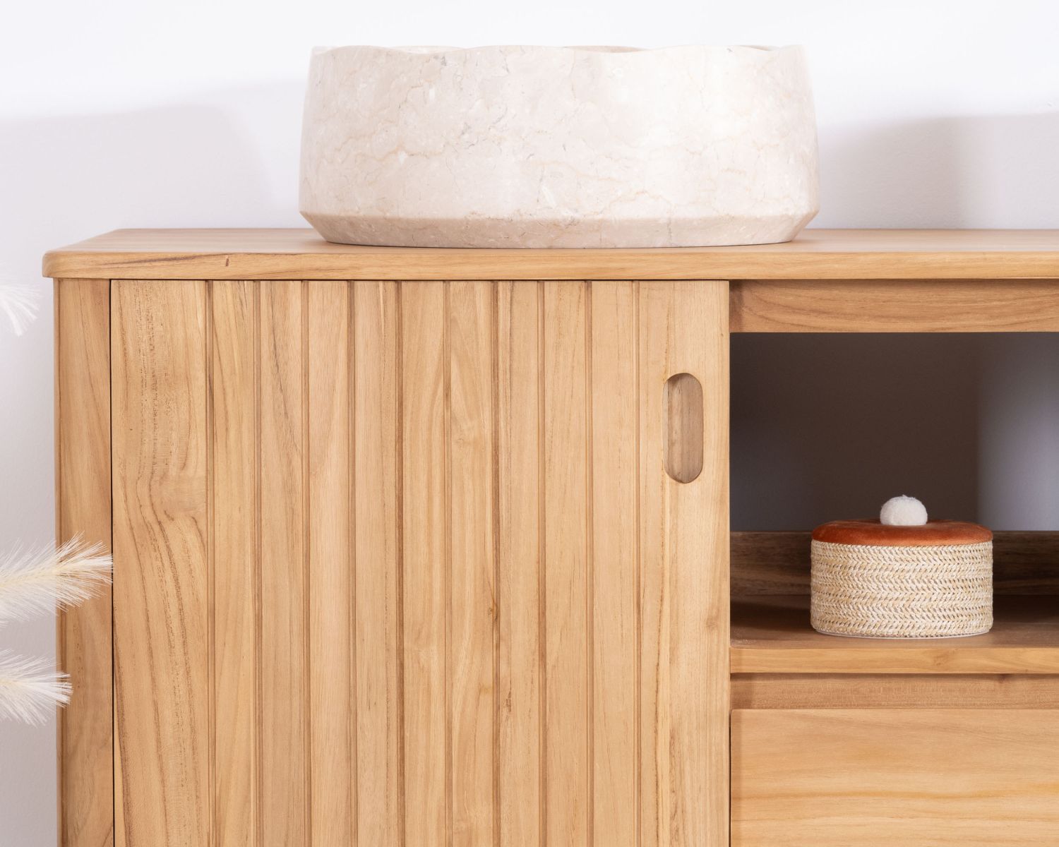 Meuble sous vasque double en teck design rétro "Aloha" 140 cm