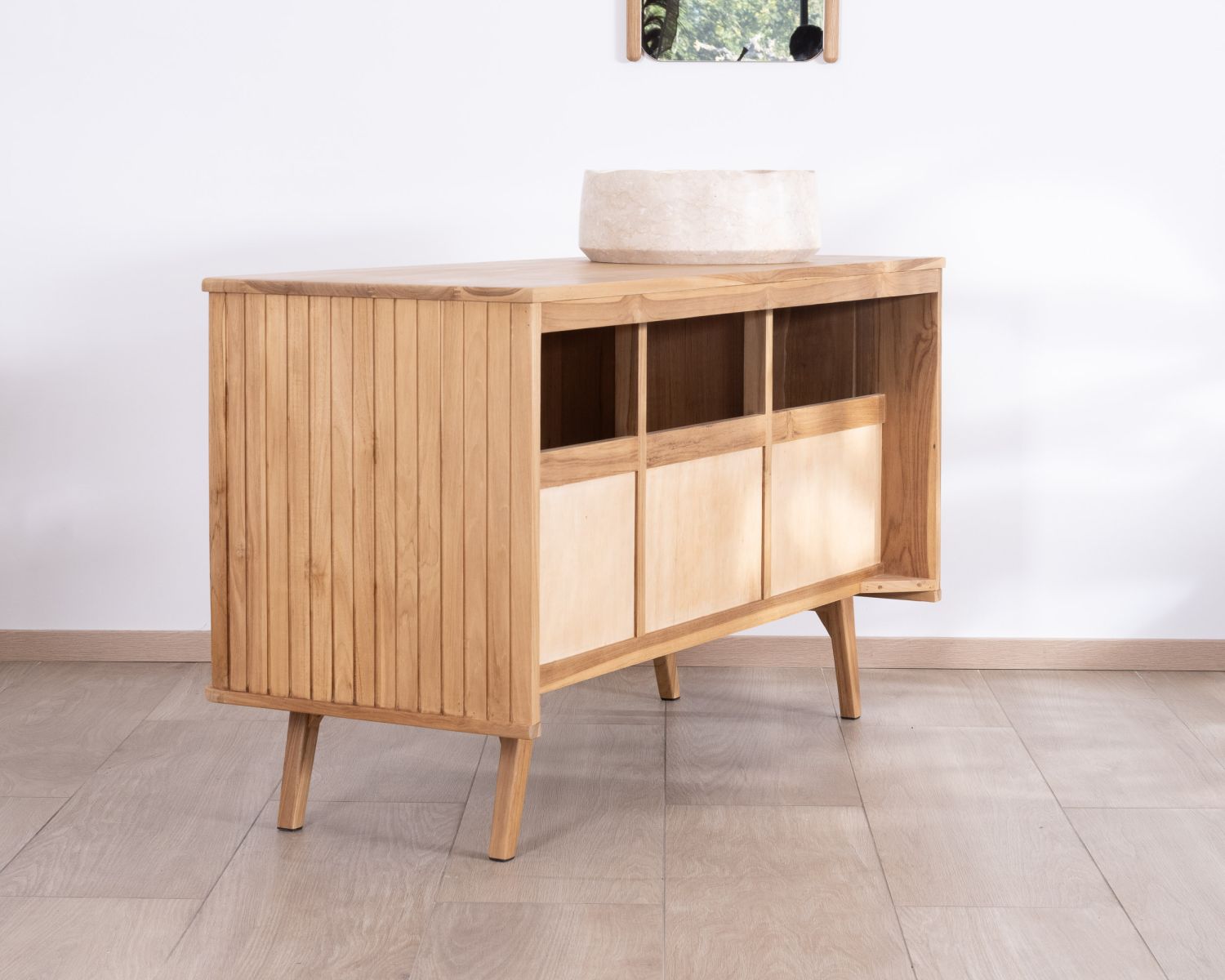 Meuble sous vasque double en teck design rétro "Aloha" 140 cm