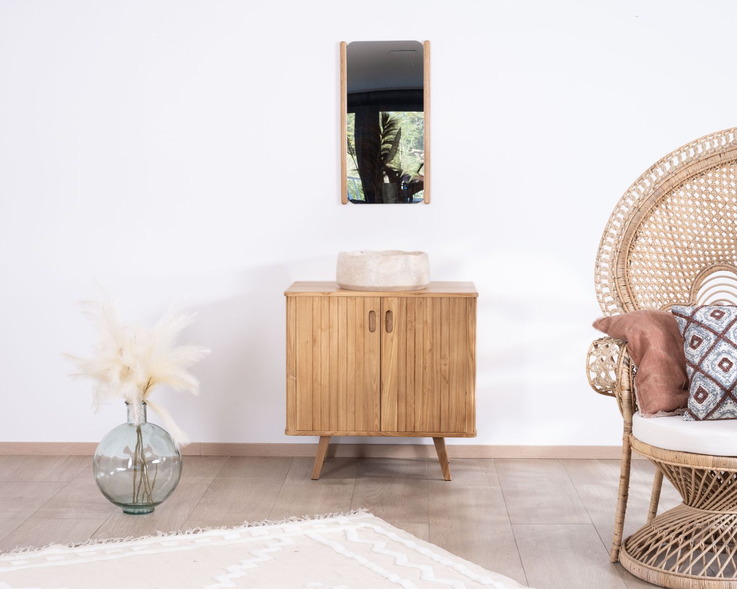 Meuble sous vasque simple design rétro en teck "Aloha" 80 cm