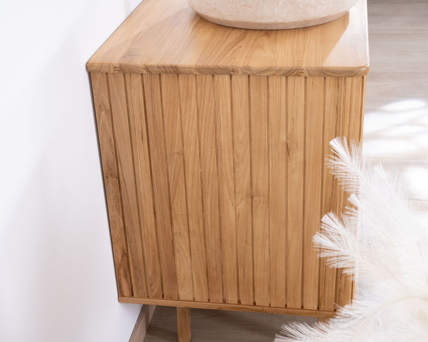 Meuble sous vasque simple design rétro en teck "Aloha" 80 cm