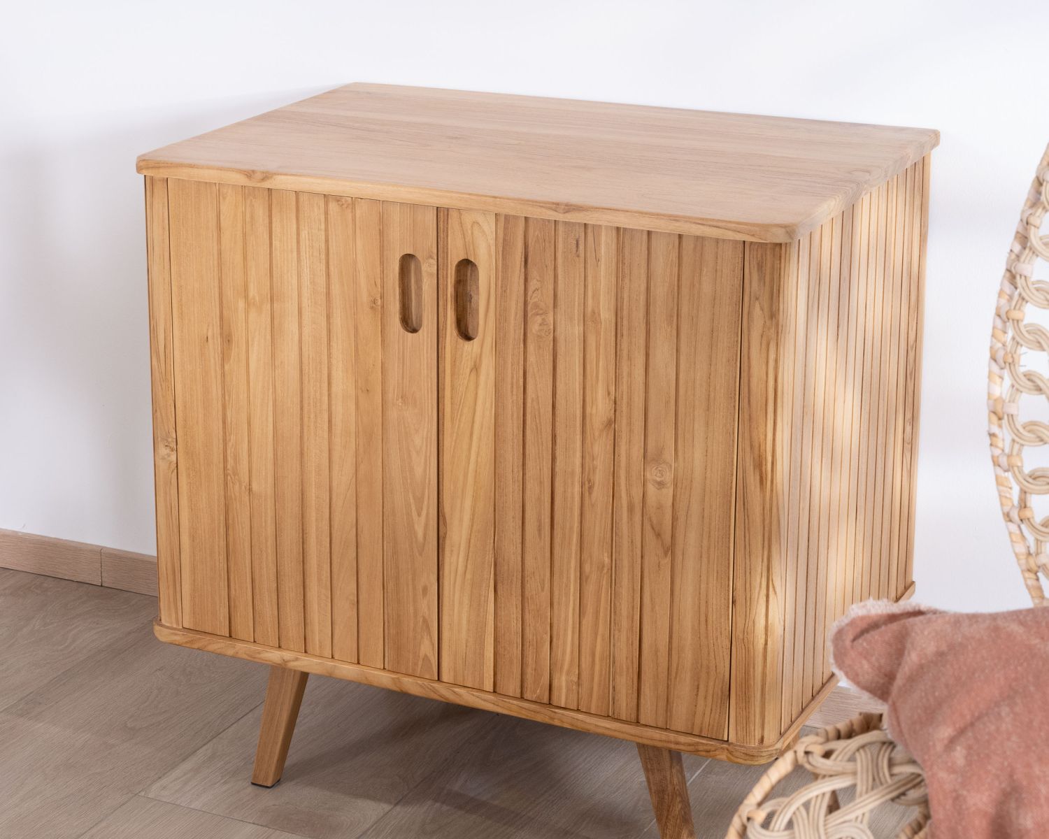 Meuble sous vasque simple design rétro en teck "Aloha" 80 cm