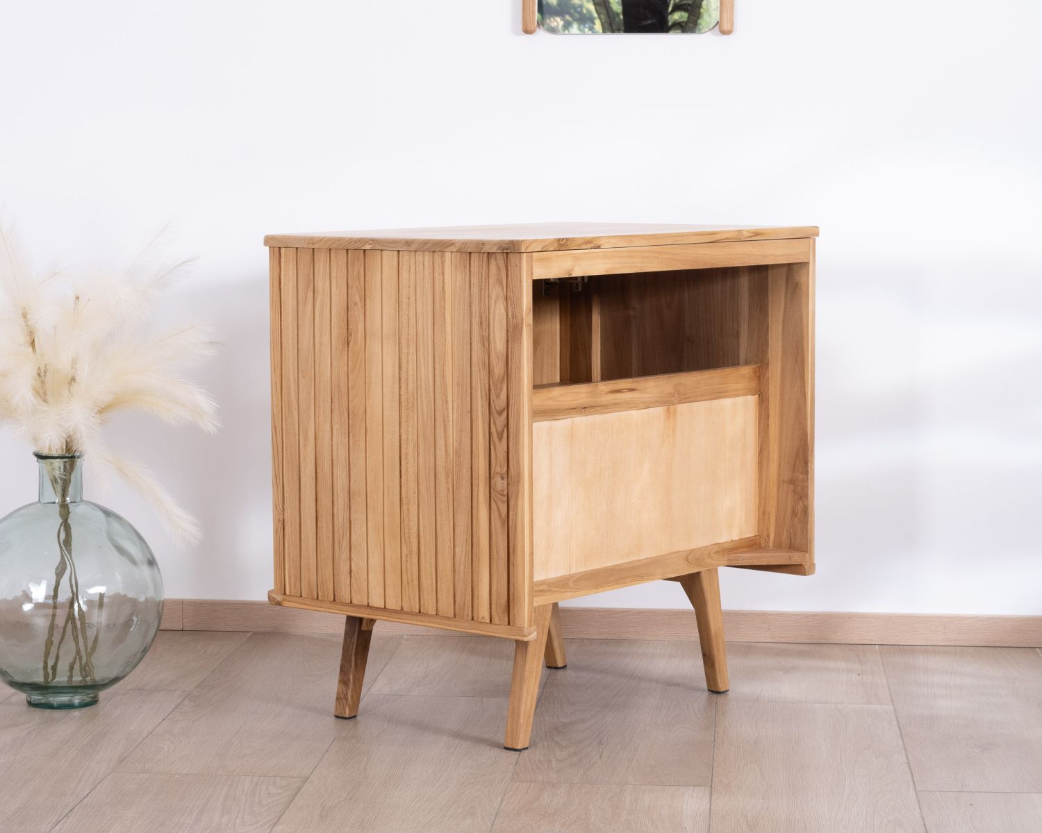 Meuble sous vasque simple design rétro en teck "Aloha" 80 cm