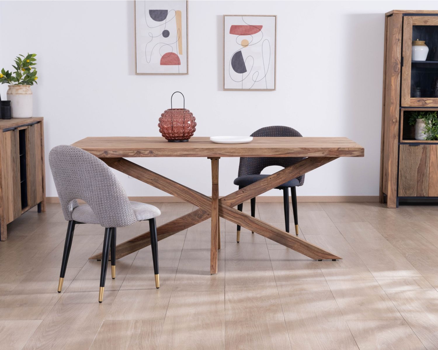 Table de repas 180 cm plateau naturel et pieds croix "Enoa" 100% palissandre